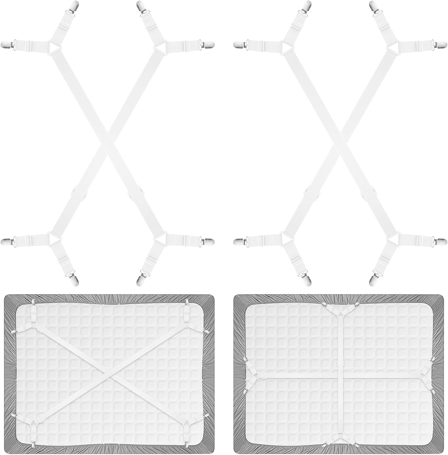 Bouiexye 4 Pieces Bed Sheet Holder Straps Adjustable Bed