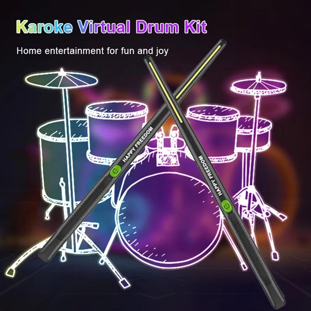 Set di batteria virtuale ad aria con bacchette RGB Bluetooth e pedali – Batteria elettronica portatile ricaricabile con rilevamento del movimento, divertente strumento per la pratica, regalo per