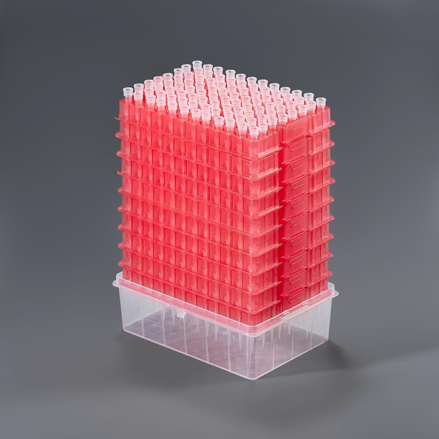 9600 Stück Lab Pipettenspitzen 10 µl Nachfüllpack, universelle Spitzen ohne Filter und Sterilisation, niedrige Retentionsfähigkeit, 96 Spitzen pro Regal, 10 Regale pro Einheit, 10 Einheiten pro Karton