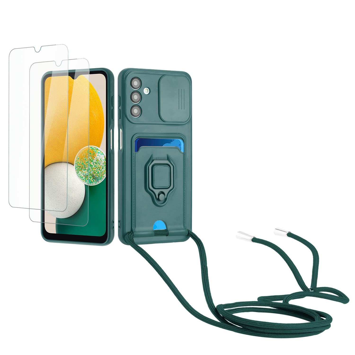 Kaslly Funda con Cuerda para Samsung Galaxy A35+[2 Pack Protector Pantalla],Case con Ranura para Tarjetas,Cubierta de Cámara Deslizante Proteger,Doble Cara Protección-Negro — view 11