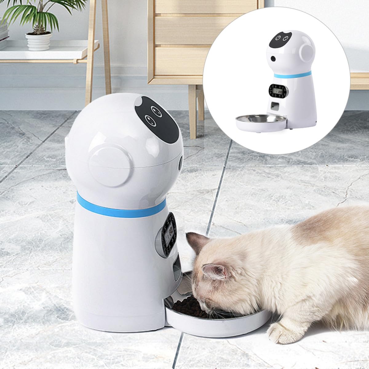 Homoyoyo Alimentador Automático para Mascotas Temporizador Digital y Robot Dispensador sin Pilas, Cuenco Inoxidable Desmontable para Gatos y Perros, Apto para Alimentación Programada