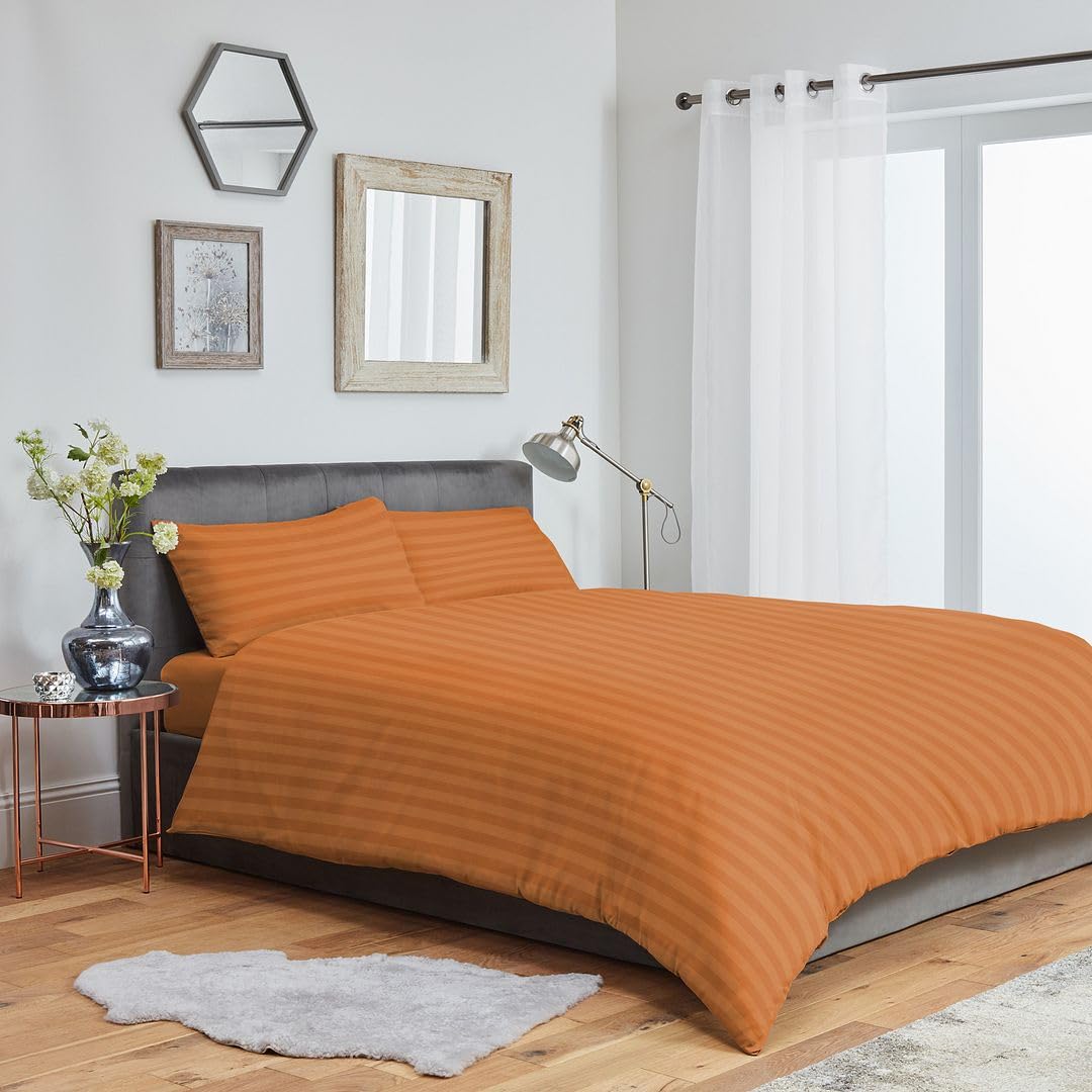 John Aird Striped Microfibre Plain Duvet Cover With Pillowcases (Double, Orange)