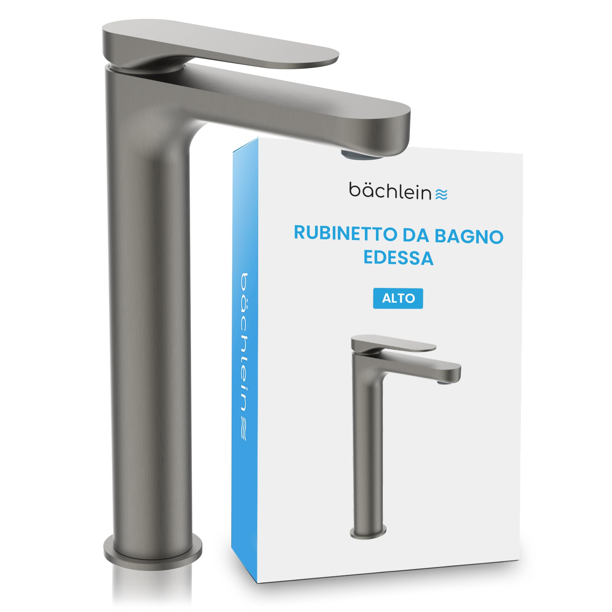 Bächlein Rubinetto da bagno Elowa alto dal design moderno, miscelatore monocomando extra alto per lavabo con kit di montaggio, rubinetto da bagno, colore antracite