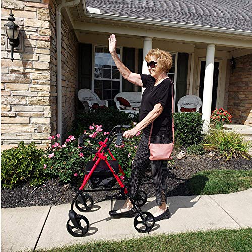 Probasics Aluminum Rolling Walker For Seniors - Adjustable Seat & Height With 8 Inch Wheels, Burgundy #TOP5