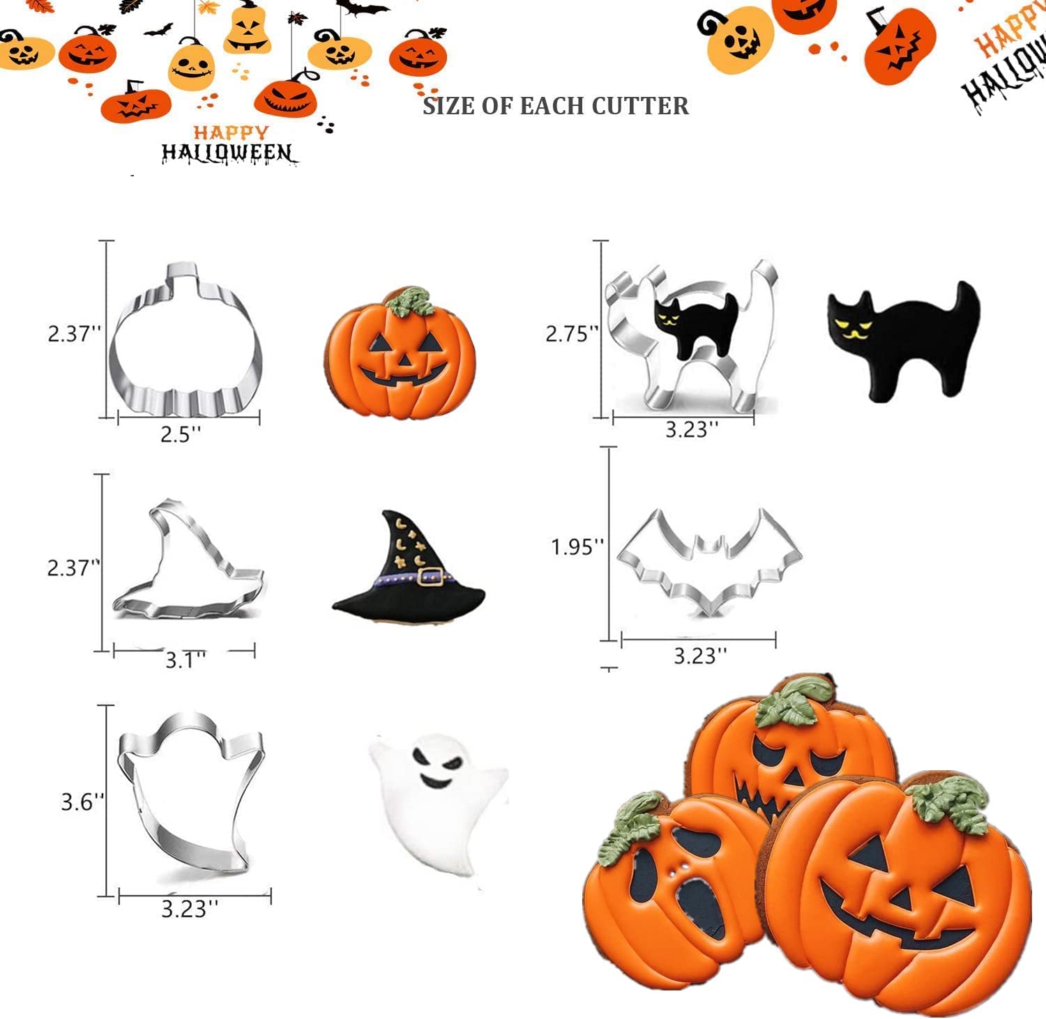 Set De 5 Emporte-pièces Halloween En Acier Inoxydable - Citrouille, Chauve-souris, Chat, Fantôme, Chapeau Sorcière - Pour Biscuits, Pâtisserie, DIY