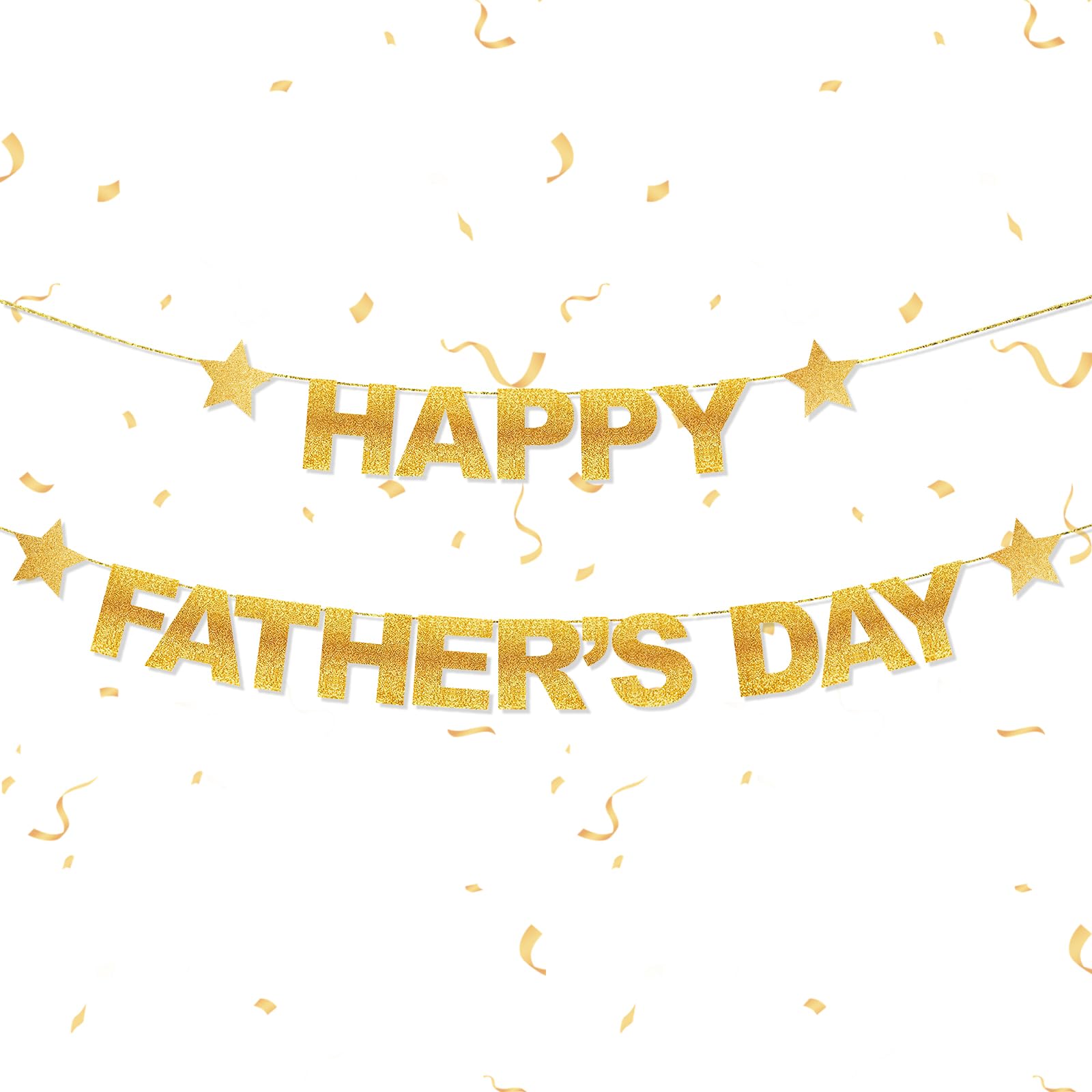 Happy Father'S Day Banner, Gold Glitter Dad Banner, Father'S Day Decorations, Golden Dad Bunting With Four Stars for Pater Sign Decorations Photos Prop Home And Event Decor Supplies Favors Props