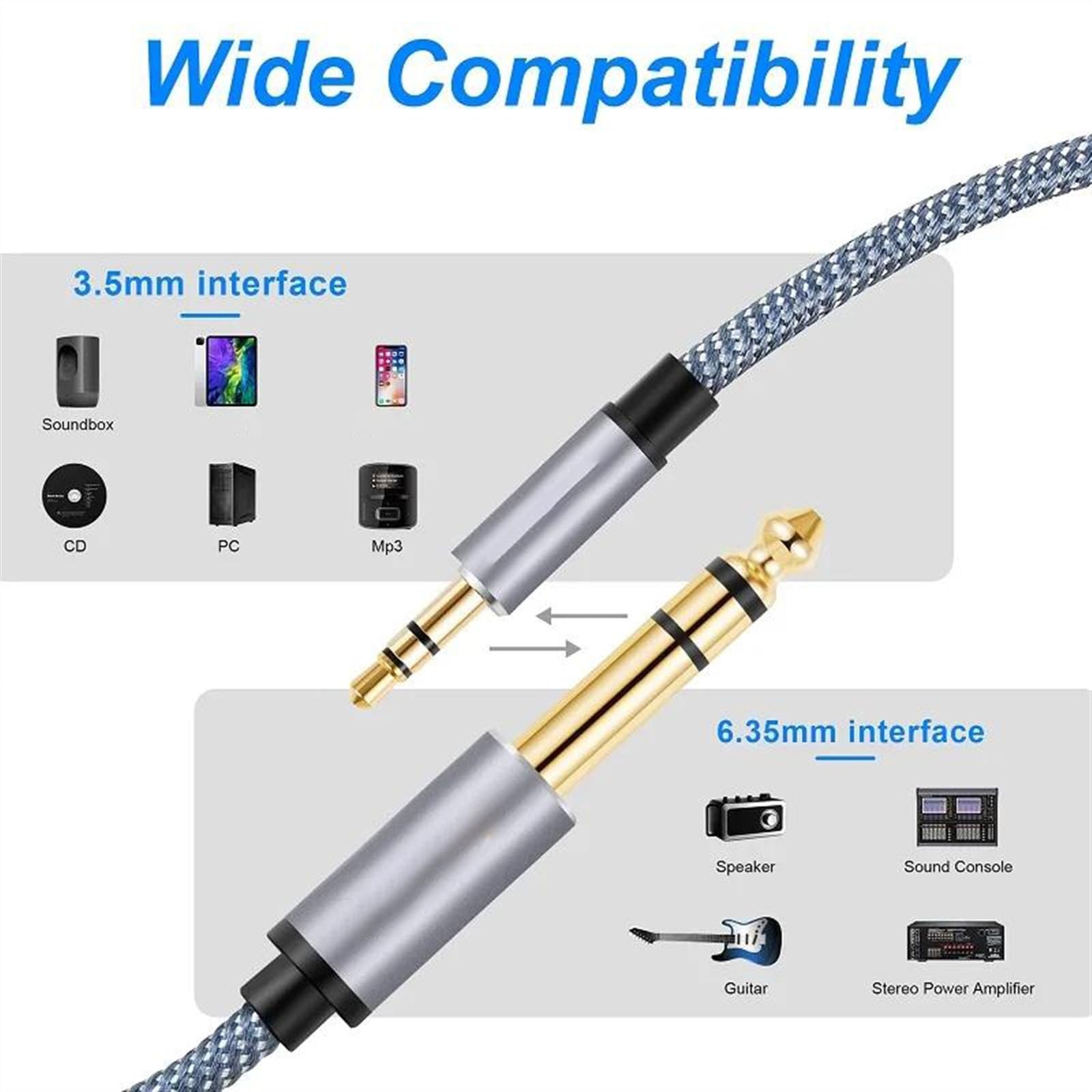 Kabel Jack Stereo 3,5 Mm Do 6,35 Mm Pleciony Nylon Kompatybilny Ze Słuchawkami Do Wzmacniaczy Gitarowych Kabel do Instrumentów Gitarowych (Color : 5m)