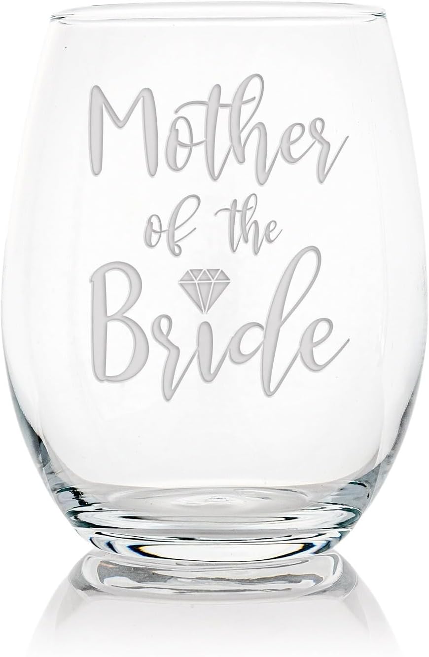 Mother Of The Bride Stemless Wine Glass - Unique Gift Ideas for Weddings - 3 Glasses