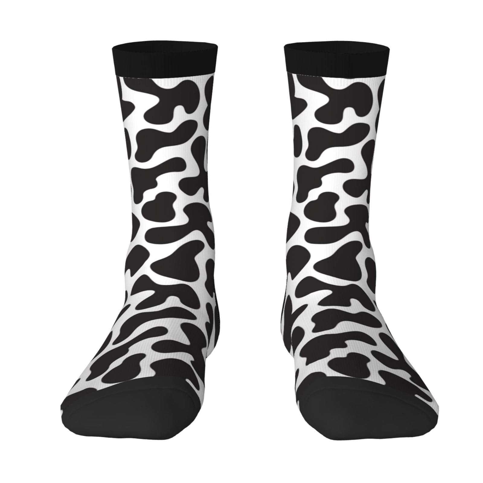 Yofien Unisex 3 Black Seamless Pattern With Spotted Cow,Men's Moisture Wicking Breathable Cusioned Crew Socks For Women
