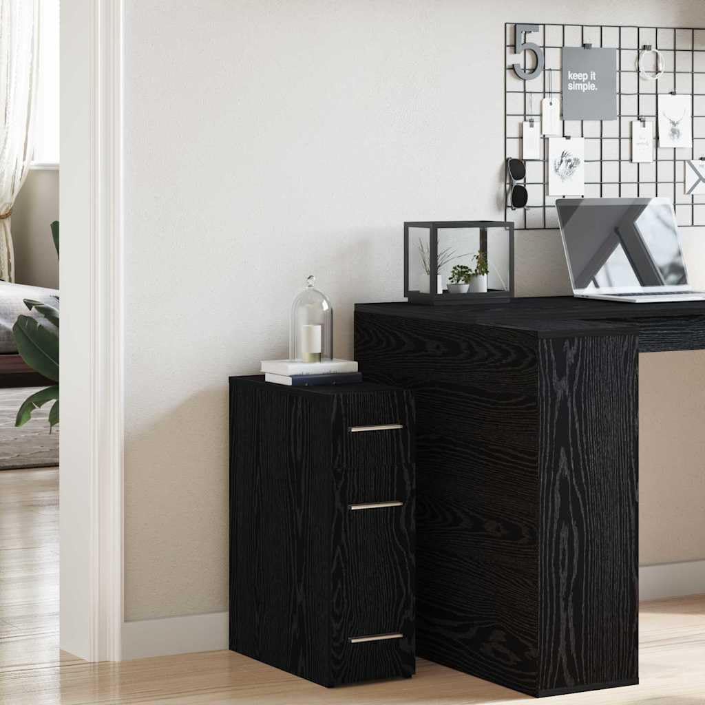 Armadietto da farmacista nero effetto rovere, credenza sottile con 3 cassetti, 20 x 45,5 x 60 cm, cassettiera moderna in legno per soggiorno, sala da pranzo e corridoio