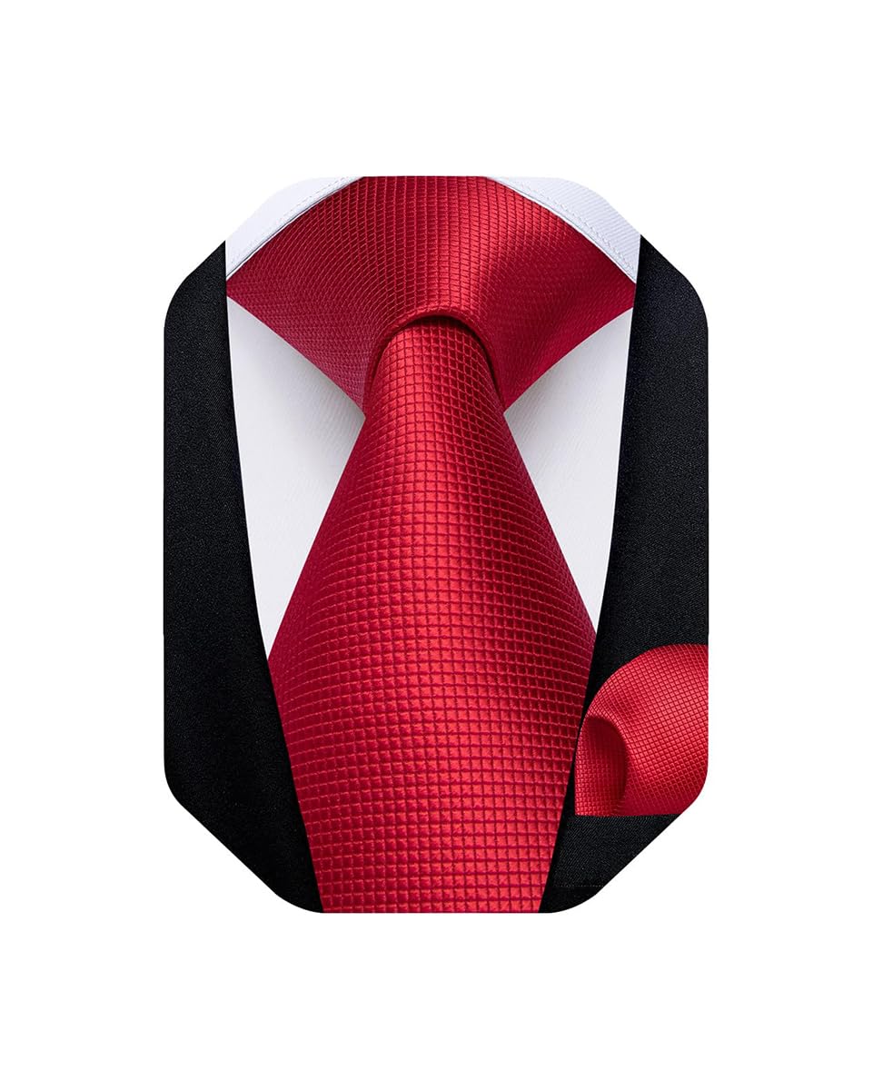DiBanGu Mens Solid Color Tie and Pocket Square Set Woven Silk Plain Necktie & Handkerchief for Men Wedding Party Formal