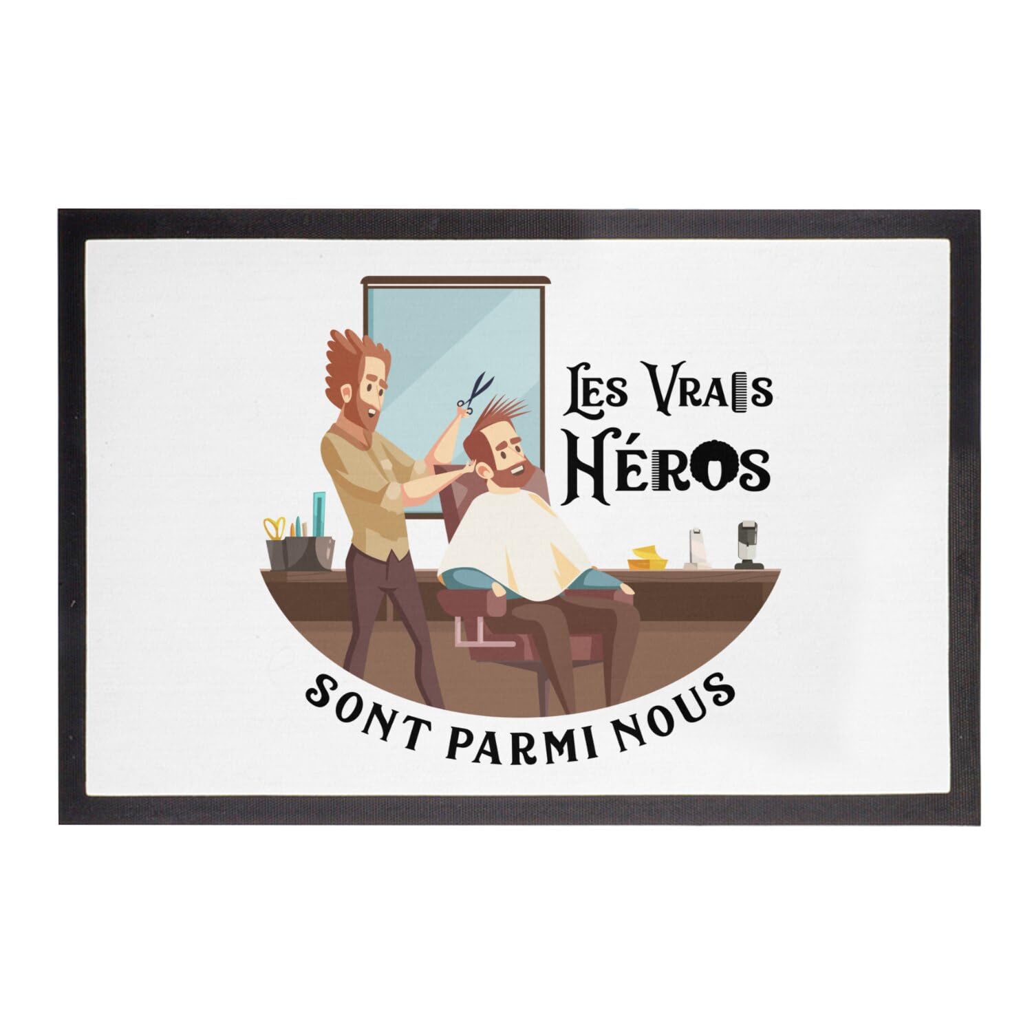 Paillasson Blanc Coiffeur Barbier Idée Cadeau Originale Diplôme Ouverture 75x50cm