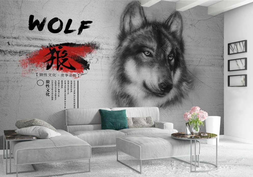 Papier peint intissé loup poster géant mural 400x280 pour salon et restaurant