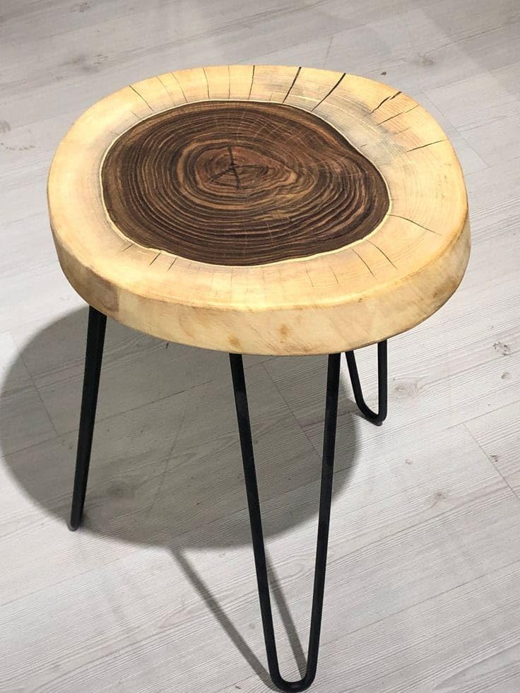 FABWUD Sheesham Wood Round End Table Small Side Stool Natural Wood 30 Diameter