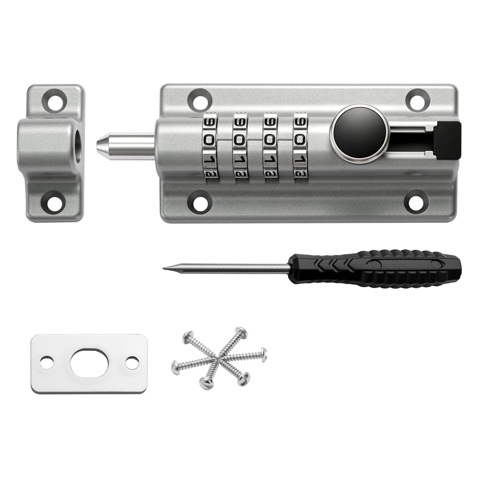 Youyijia Combination Bolt Lock, 4-Digit Weatherproof Keyless Entry Lock, 120mm Thick Solid Zinc Alloy Door Latch for Wooden Gates, Shed, Bedroom, Garage & Fence (Silver 1pcs)