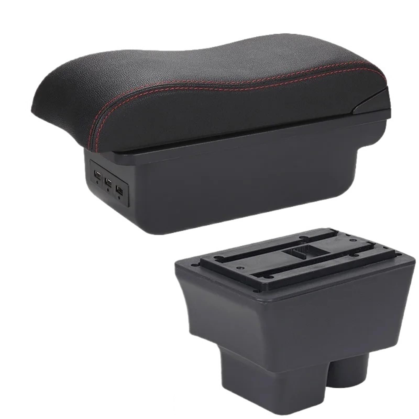 POZMNGTI Armrest Compartment Armrest Box Fit For Skoda Fabia II 2 2008-2014 Curved Surface PU Leather Car Storage Box(B1 Black red 3USB)