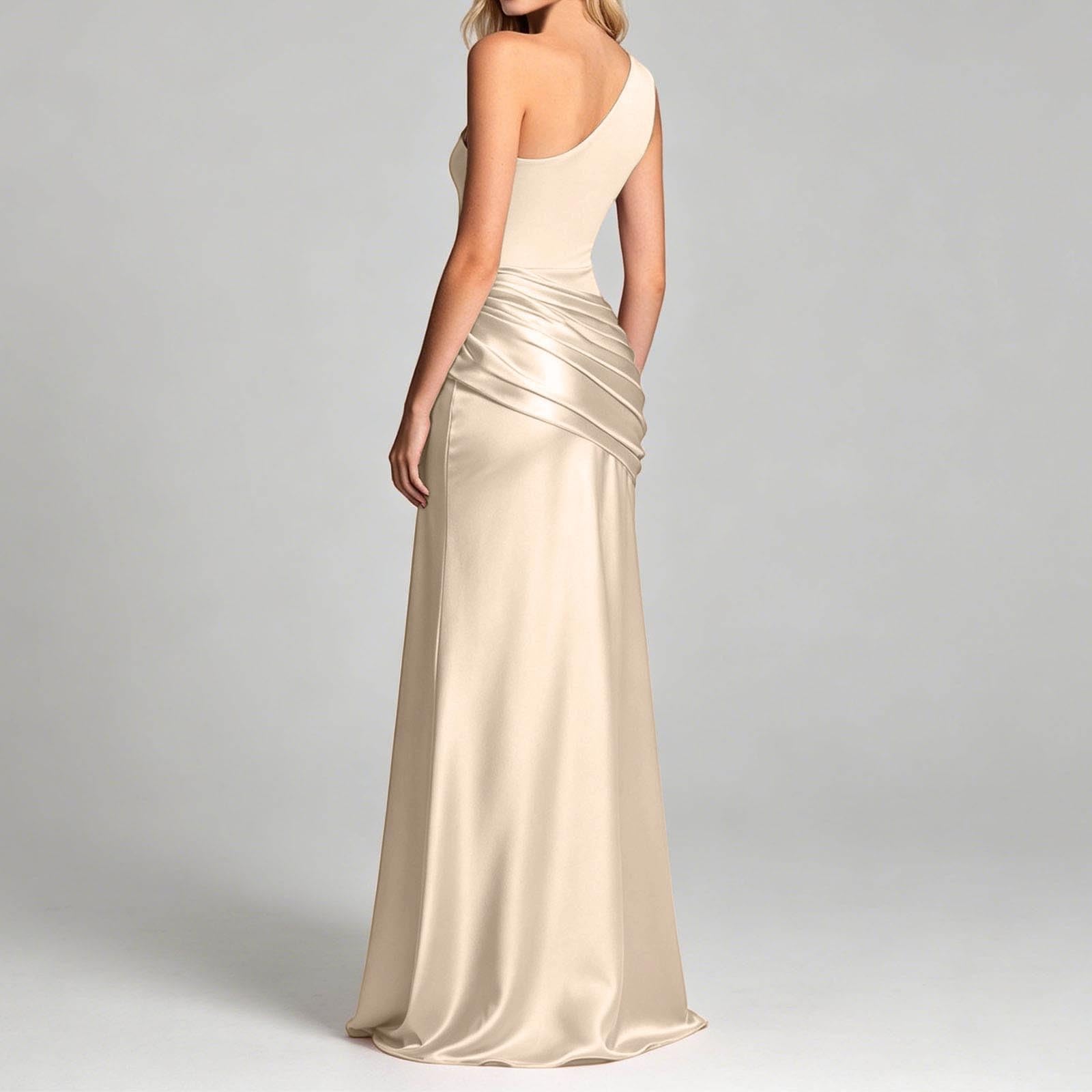 Générique Robe de Soirée Longue Asymétrique à Épaules Élégante Robes Bodycon sans Manches Maxirobes pour Un Bal de Prom Mariage Demoiselle Couleur Unie Robes Cocktail Formelle Party