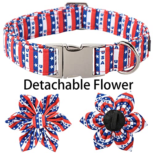 ARING-PET-American-Flag-Dog-Collar-Cute-Summer-USA-Dog-Collar-with-Flower-Adjustable-4th-of-July-Dog-Collars-with-Metal-Buckle ARING PET American Flag Dog Collar Cute Summer USA Dog Collar with Flower Adjustable 4th of July Dog Collars with Metal Buckle