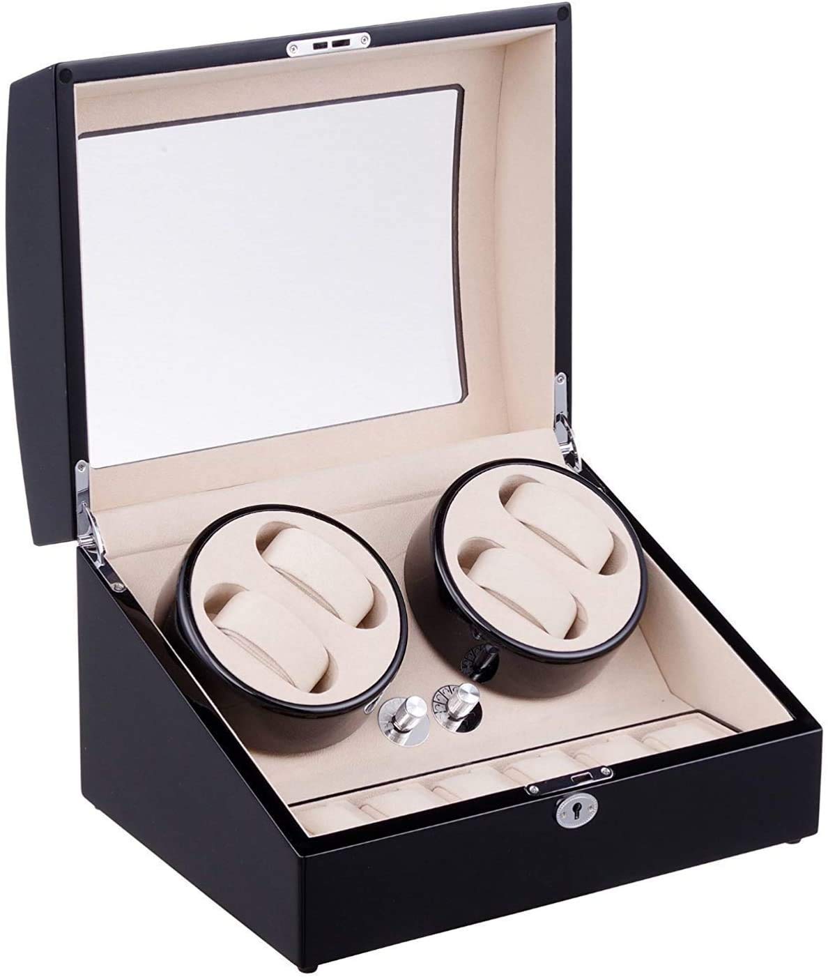 OLSKFUH Watch Winder Box Automatic Watch Winder Box Watches Automatic Handcrafted Watch Winder Box For 4 Watches + 6 Storage Position Motor,