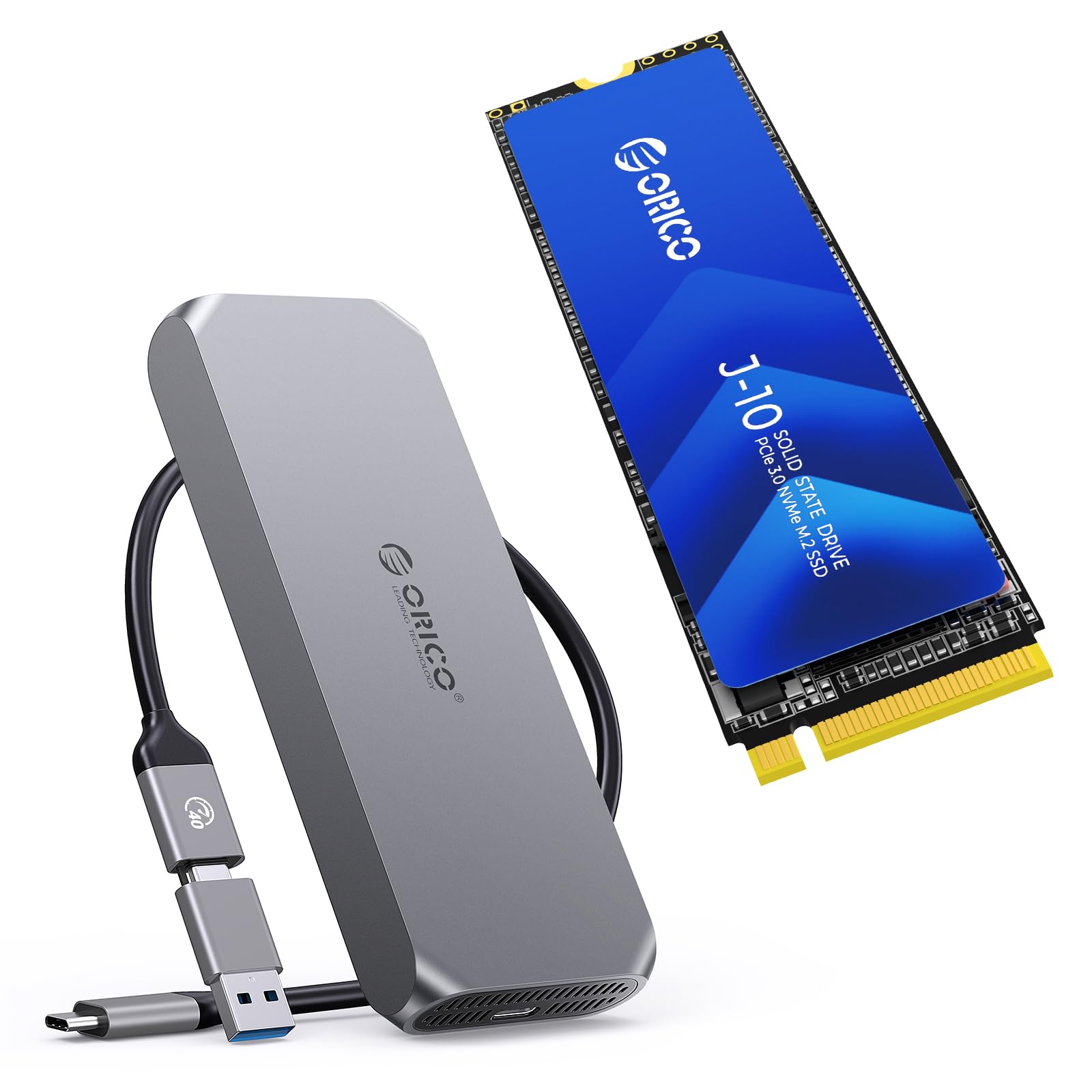 ORICO 40Gbps M.2 NVMe SSD Enclosure with Cooling Fan 8TB with NVMe SSD 1TB M.2 with Heatsink, Up to 3100MB/s