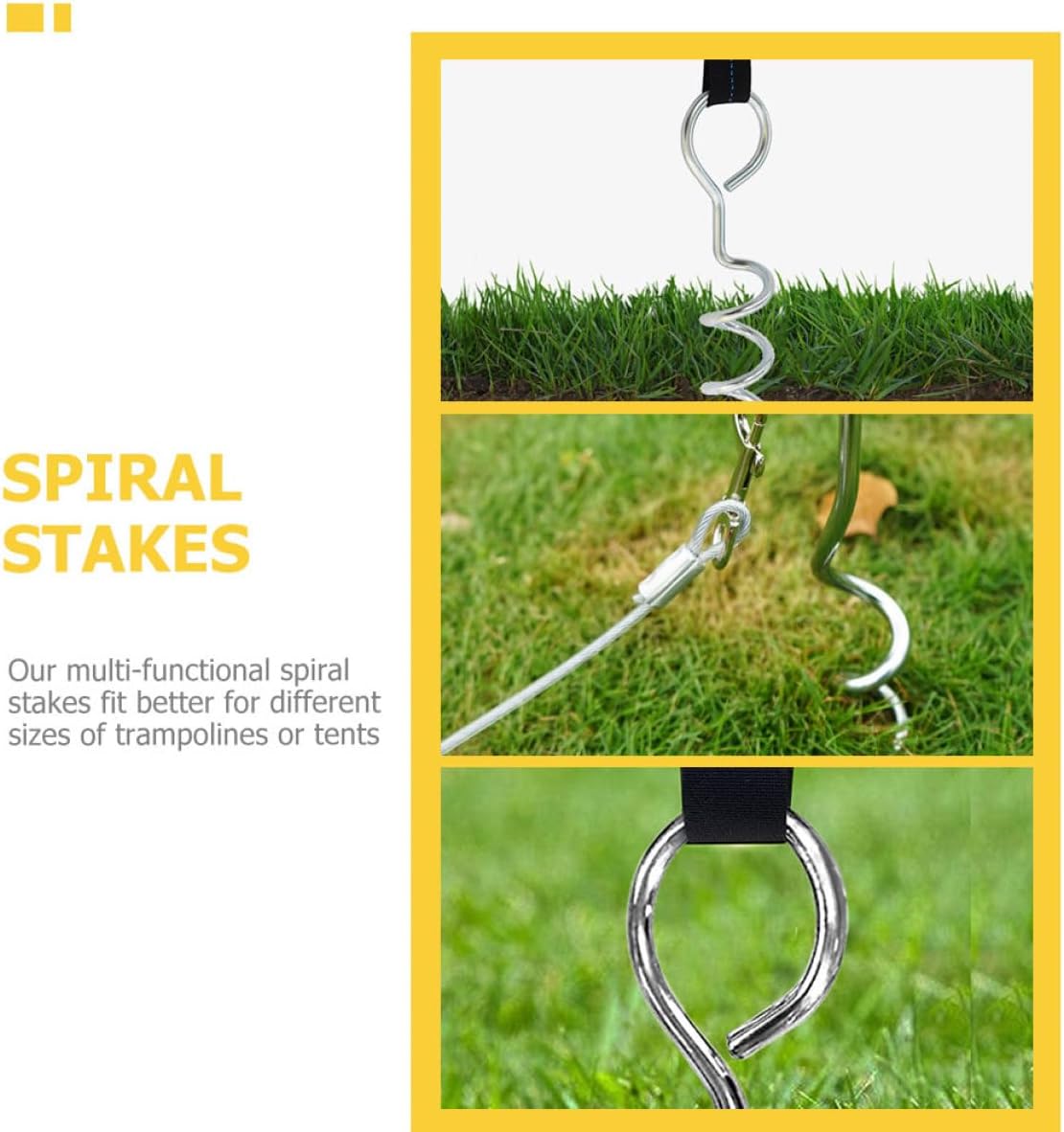 Lurrose Dog Ground Anchor Stakes Set, 4 Spiral Metal Tent Stakes with 4 Sturdy Webbing Straps, Outdoor Camping and Pet Tie-Out Accessories for Secure Anchoring