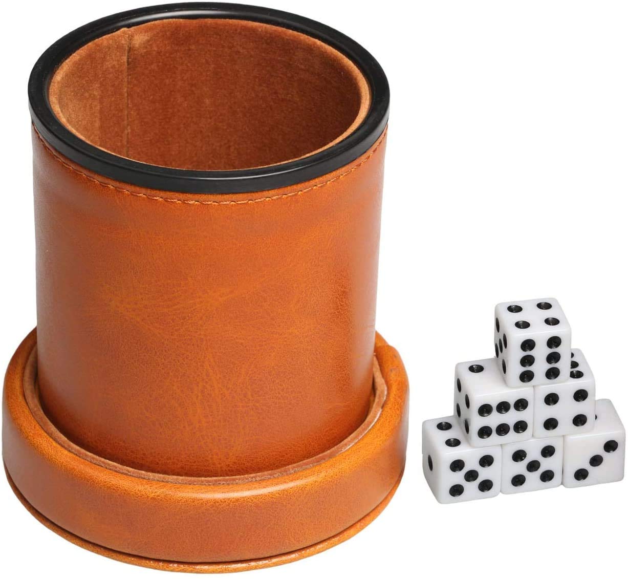 Coupe de dés en Similicuir avec Couvercle Comprend 6 dés, intérieur en Velours Silencieux à secouer pour Les Jeux de société Liars Dice Farkle Yahtzee, Marron