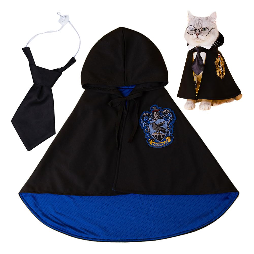 SUNNEE Halloween Dog Cat Costume Cape with Tie, Pet Halloween Apparel Cloak Supplies for Small to Large Breeds (S, Blue)