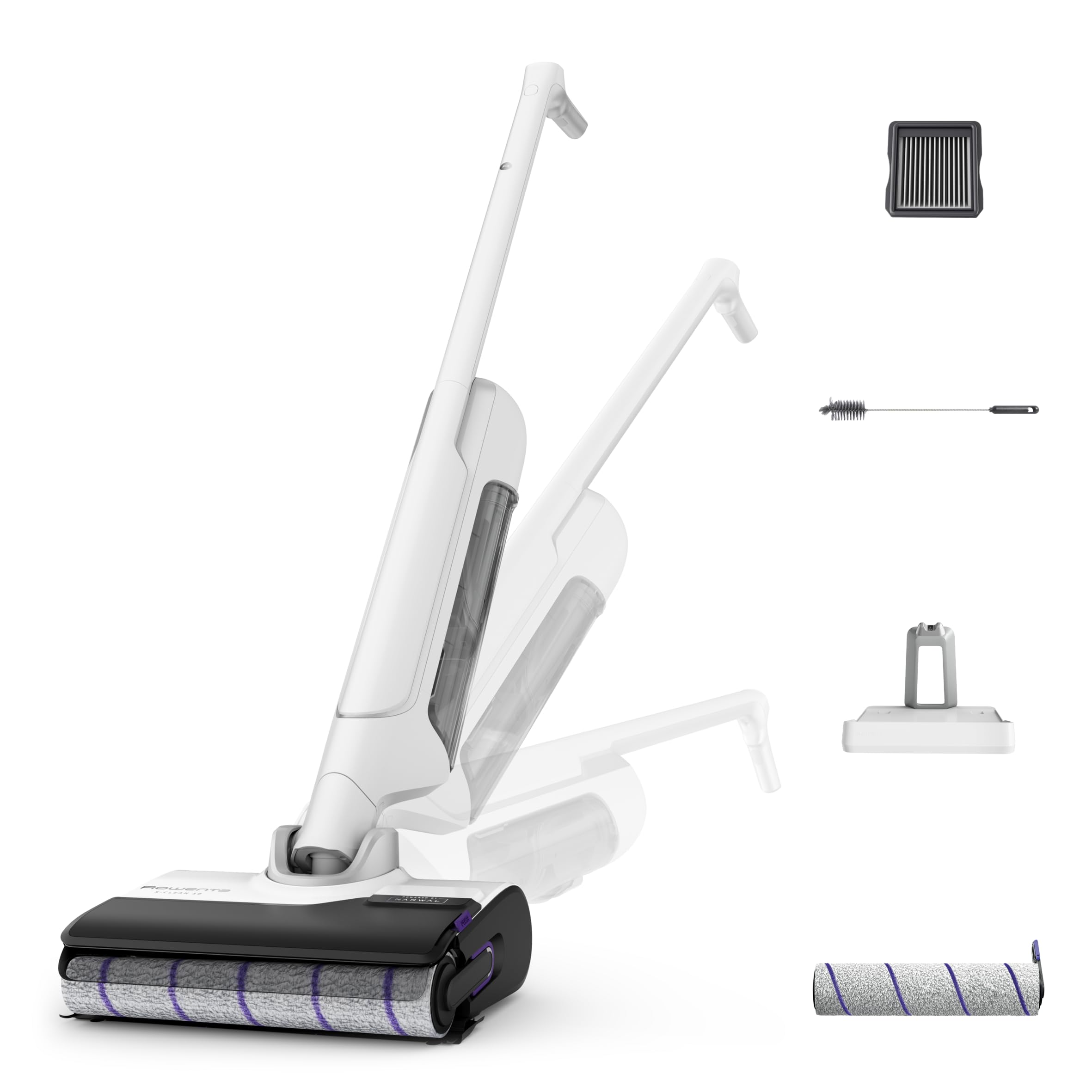 Rowenta X-Clean 10, bezprzewodowy elektryczny mop z technologią mop na mokro i suchy, samoczyszczący i automatyczny, technologia Dual Edge, duży zasięg i wyświetlacz LED, w zestawie dodatkowy filtr