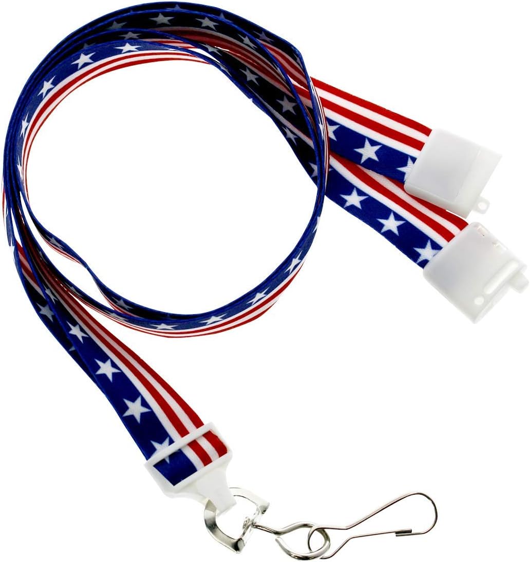 Specialist ID Bulk 100 Pack - American Flag Lanyard for ID Badges & Keys - Patriotic USA Lanyards for Fourth of July Supplies - Red White & Blue Stars & Stripes - Soft Fabric Safety Breakaway Clasp