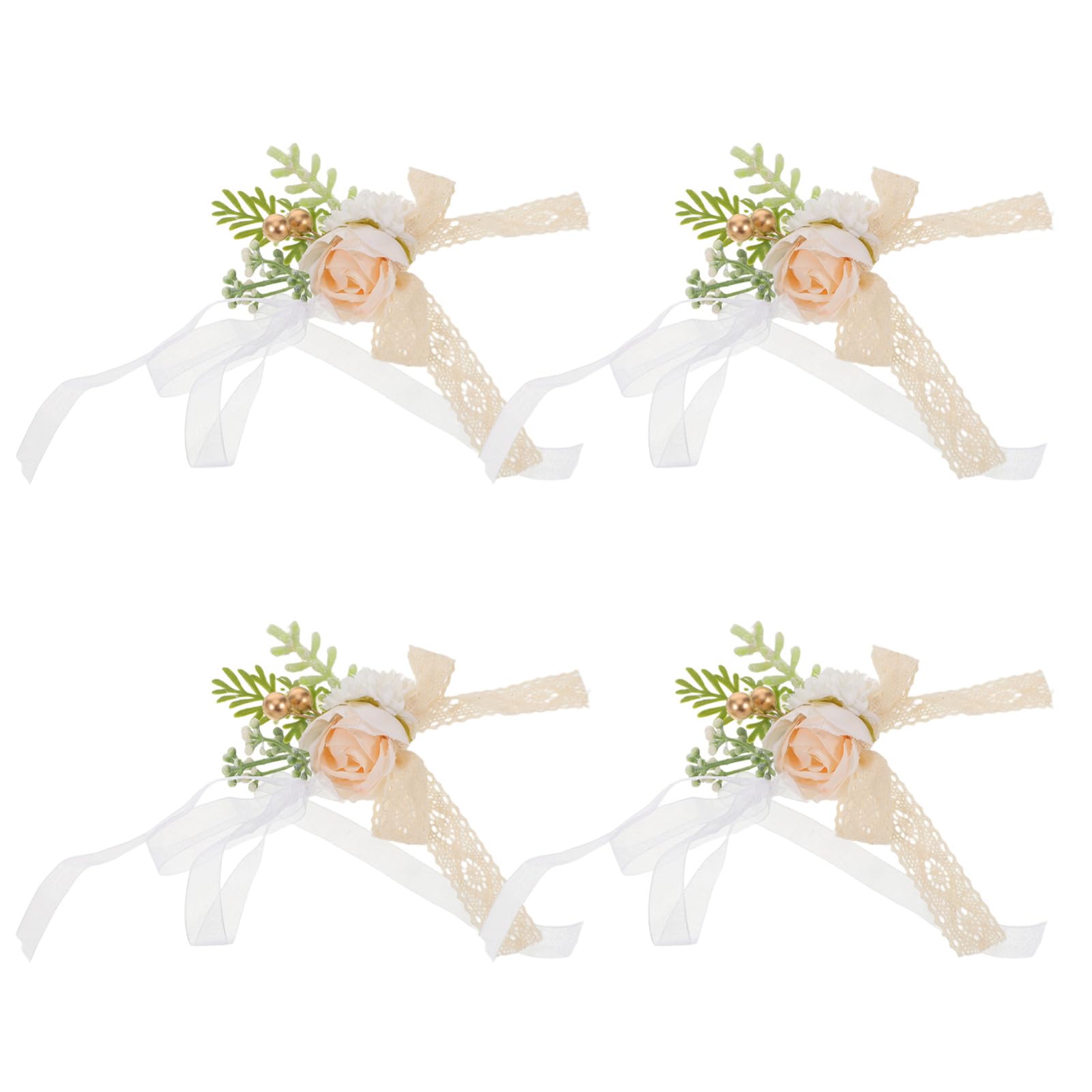 Bracelet fleur de poignet blanche pour mariage et bal, lot de 4 pièces en dentelle