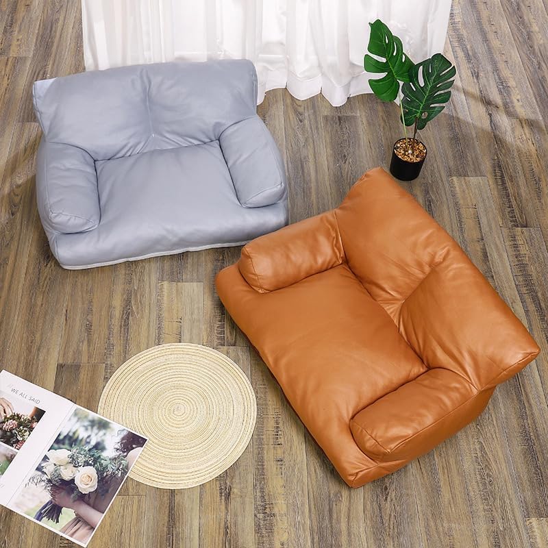 review PU Leather Rectangle Dog Cat Pet Sofa Couch Soft Calming Pet Beds for Small Cats and Dogs,20X15.7X9 INCH (Coffee)