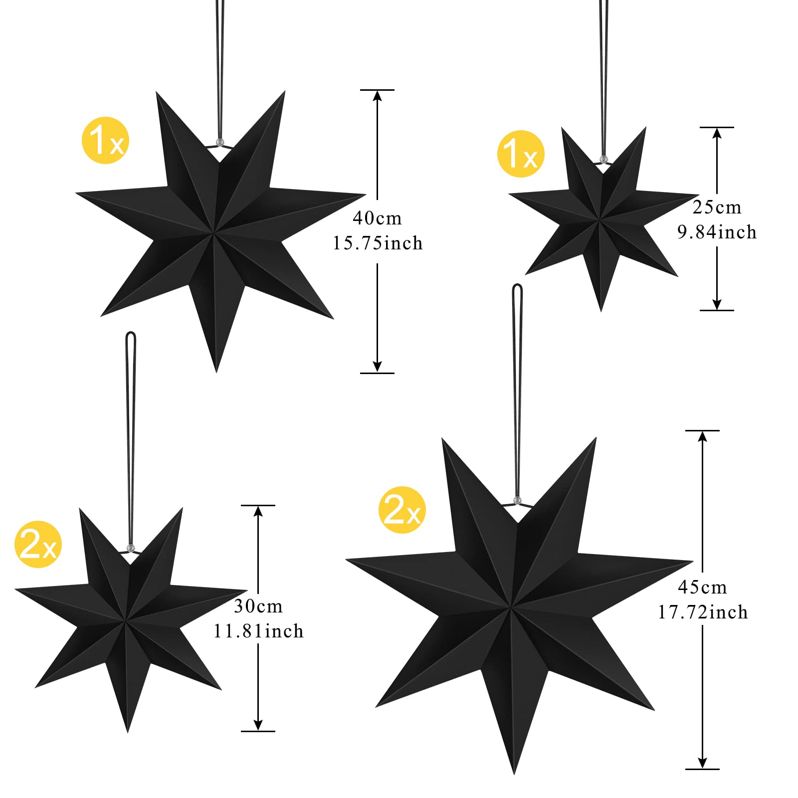 ELECLAND 6 Pcs Christmas Hanging Star Decoration Black 7 Pointed Paper Stars for DIY Winter Wedding Christmas Decorations - Image 2