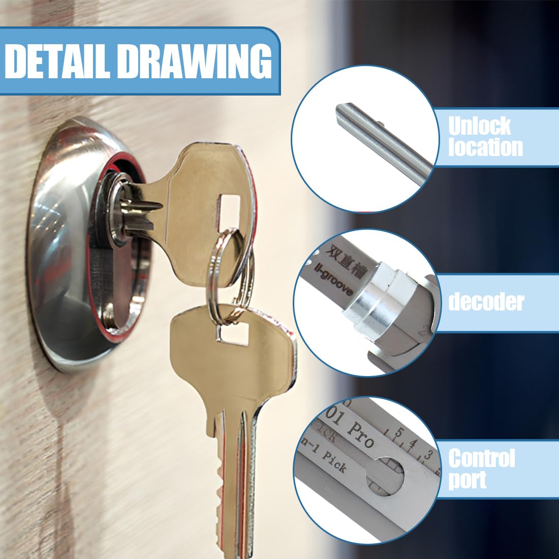 Llave universal para cerraduras Kit de decodificación para llaves maestras de acero inoxidable, herramienta 2 en 1, para abrir fácilmente puertas, varias formas, SS002 PRO