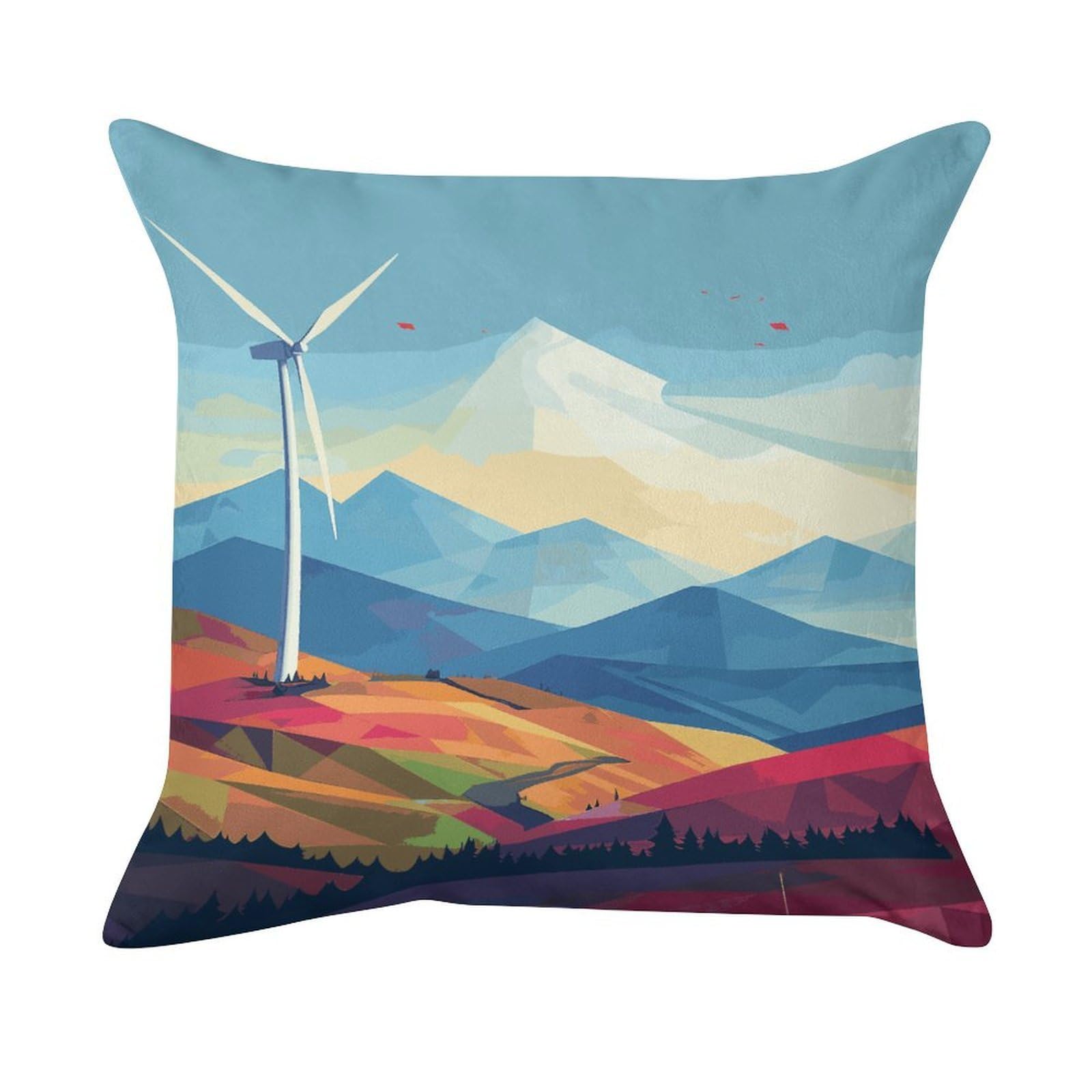 FekiLoot Windmill Flat Illustration Pillow Covers Luxury Velvet Square Pillowcases Throw Pillows Case with Invisible Zipper Decorative Velvet Cushion Covers Ultra Soft Lumbar Pillow Shells