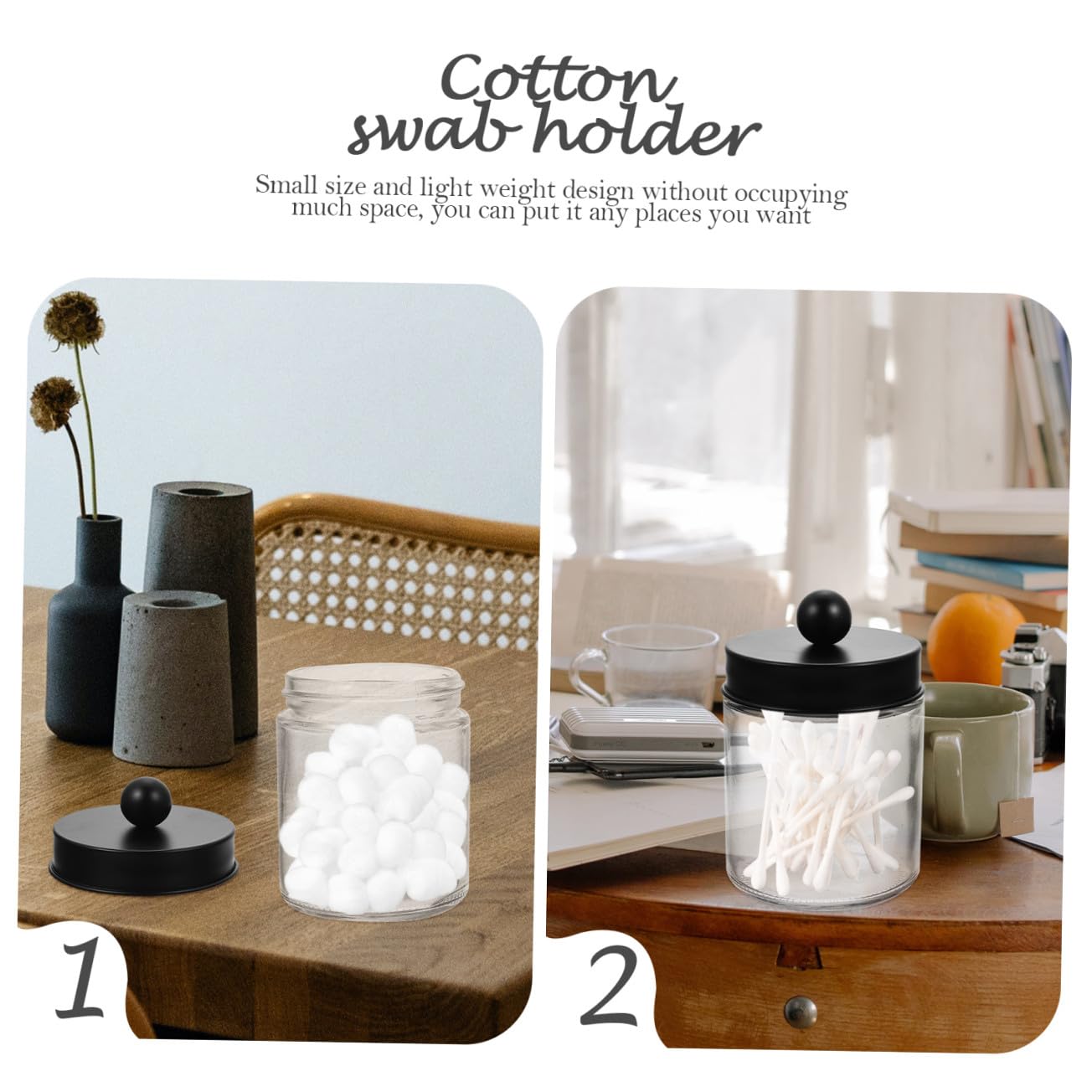 Lurrose Transparenter Wattepadhalter aus Glas mit Glatten Runden Kanten 3 Stück mit Edelstahldeckel Luftdichter Wattestäbchenspender für Badezimmer und Schminktisch