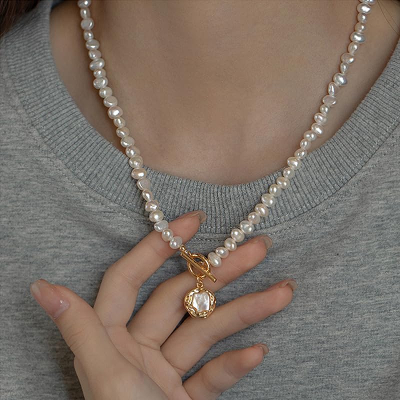 Collar de perlas barrocas para mujer, versátil, irregular, para otoño e invierno, cadena de suéter, accesorios de viaje, fecha, perlas, conchas marinas naturales, Perla, conchas marinas