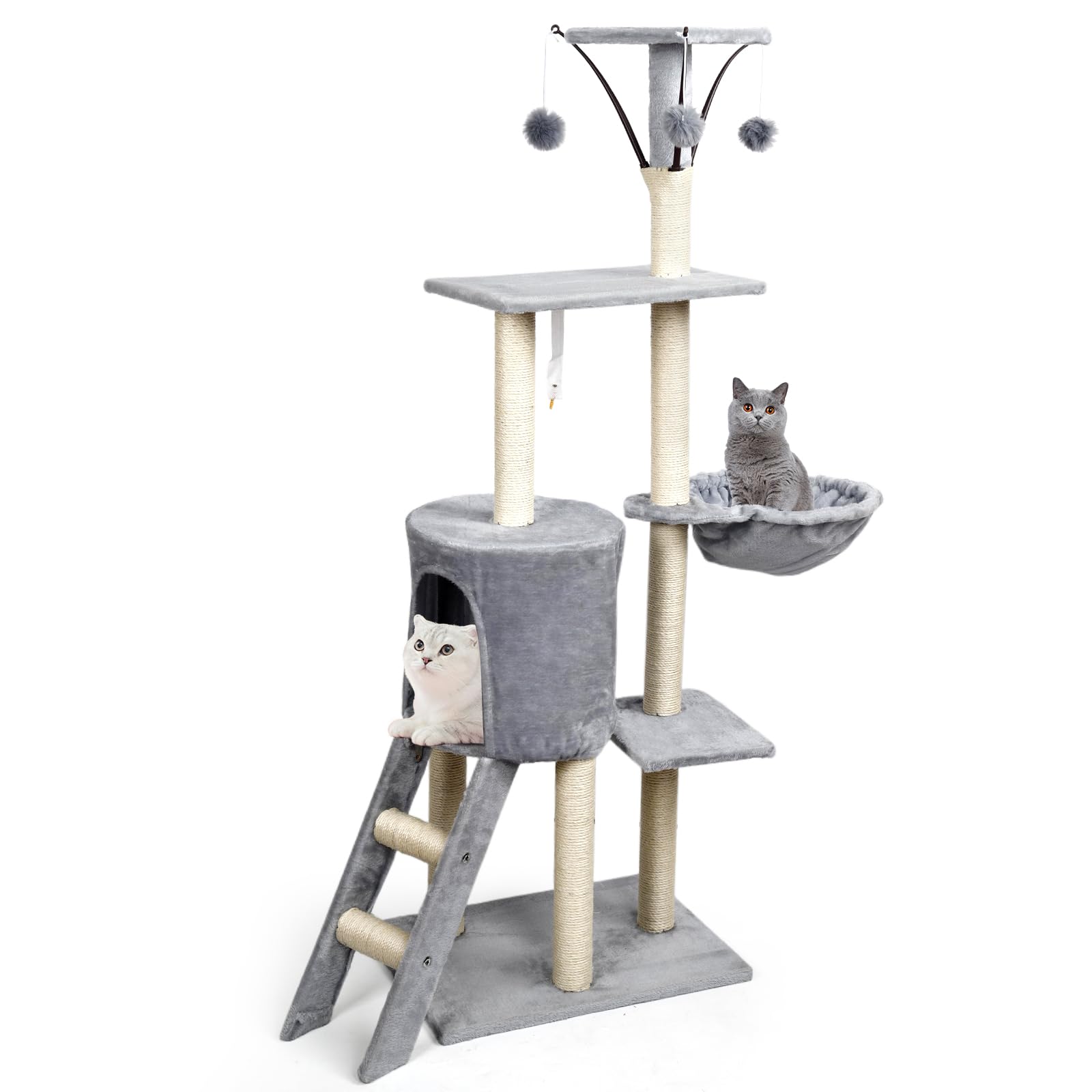 Seiraku キャットタワー 人気 おしゃれ スリム 爪研ぎポール 猫タワー 大型猫用 人気キャットタワー 売れ筋 高いタイプ 猫タワー 猫用タワー 猫家具 アッシュ 据え置き 高さ138cm きやっとたわー プラッシュクロス