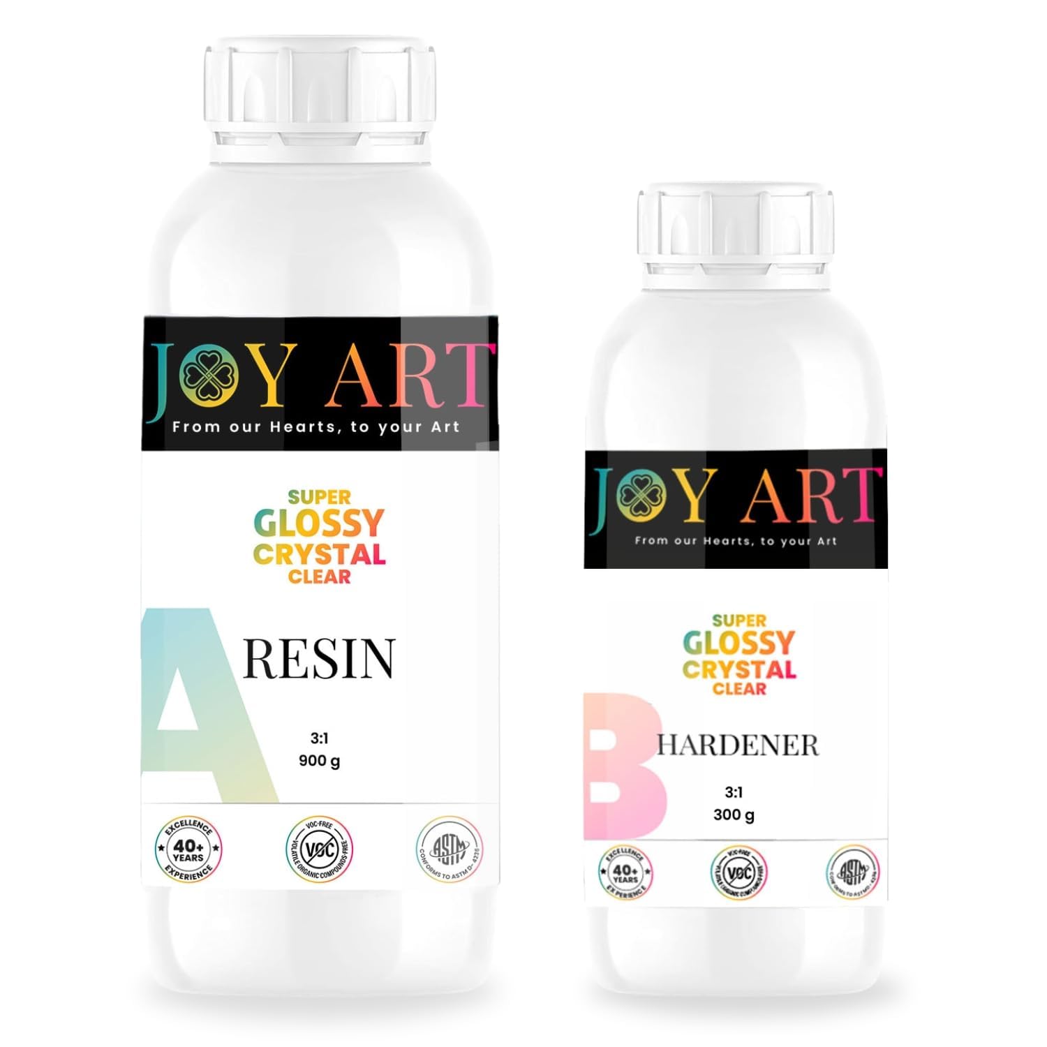 JOY ART Crystal Clear UV-Resistant Epoxy Resin Art Kit 300 gm 3:1 | High Gloss Bubble Free Long-Lasting, Smooth Finish, Non-Toxic, Easy to Use with Self