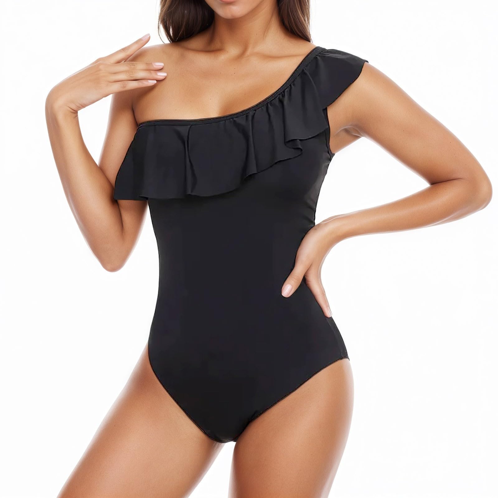 Set Bikini Monospalla con Volant, a Quattro Strati, Donna, Costume da Bagno Sicuro per Il Ciclo, Design Elegante e Pratico
