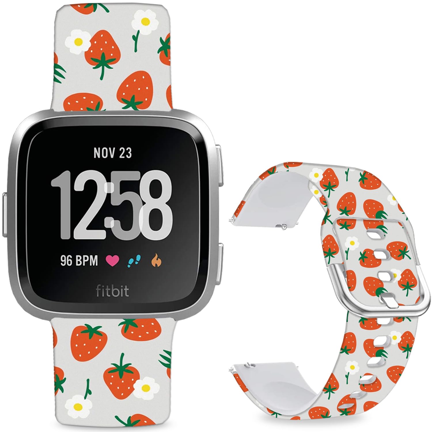 Leotop Pattern Printed Soft Silicone Replacement Bands Compatible with Fitbit Versa/Fitbit Versa 2 for Women Men Teens. (Strawberry) — image 1