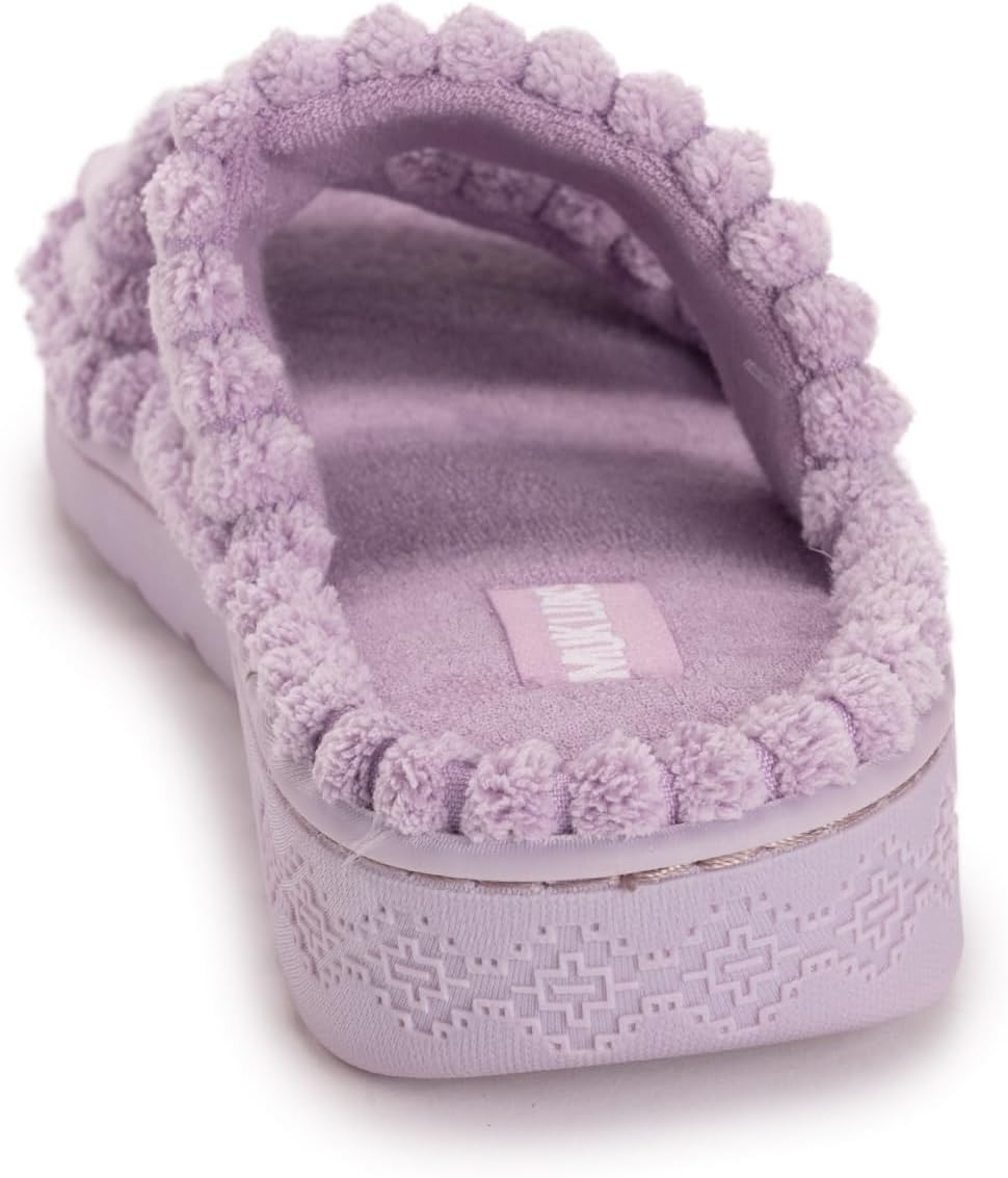 MUK LUKS Women's Double Strap Slide-Cloud Ribbed Terry Slipper, Purple, XL