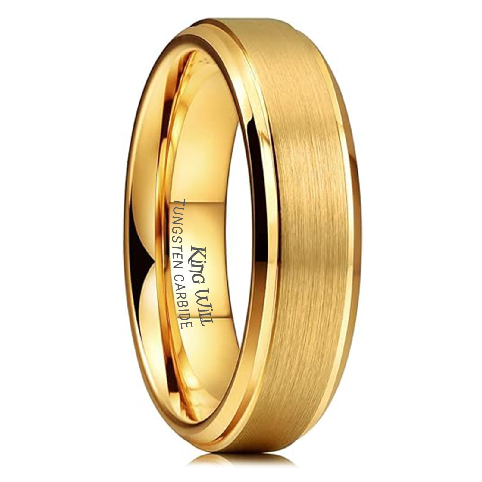 – Men's 6mm/8mm Tungsten/Titanium Gold Plated Wedding Band - Dome Polished/Matte Brushed/Hammered/Wood Inlay Finished Comfort Fit, Size 7-13