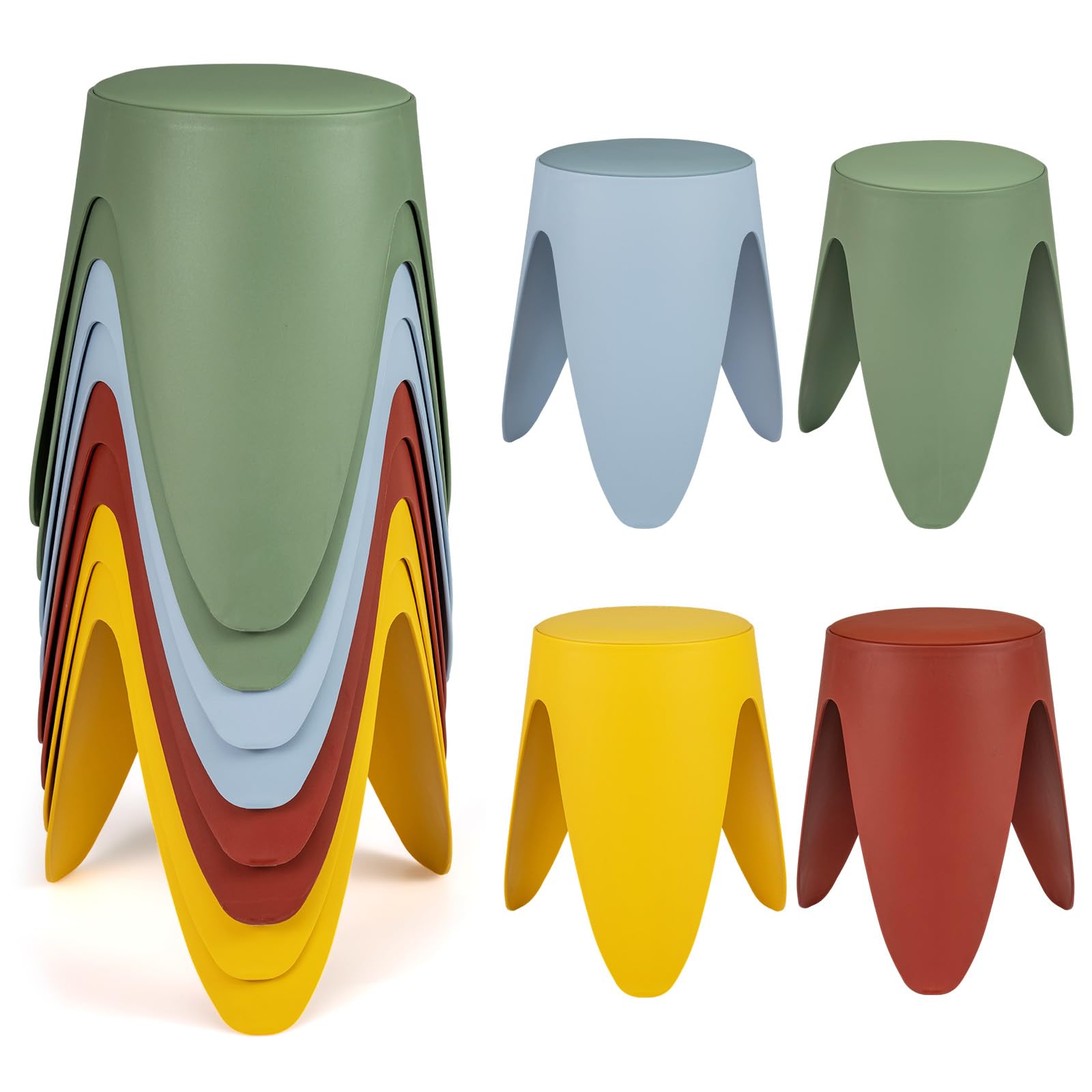 COSTWAY Juego de 8 Taburetes Apilables, 46 CM Taburetes de Plástico Encajables, Sillas Portátiles sin Respaldo para Colegio Aula Estudiantes Adultos Salón Comedor Oficina, sin Montaje, Coloridos
