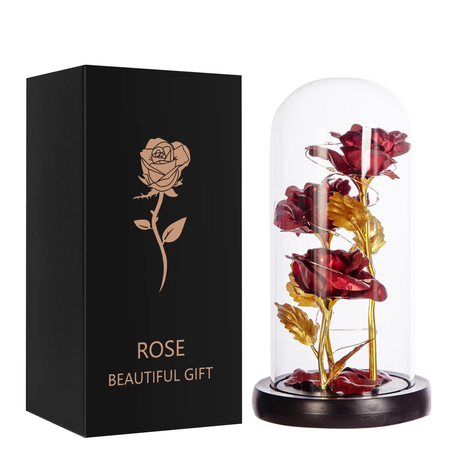 Qtuie Women's 3 Roses Rose Flower Gifts For Birthday Gifts For Mum Forever Rose Present For Her Wife Grandma Girlfriend Eternal Roses In A Glass Dome Christmas Valentine's Mother's Day (3 Roses)