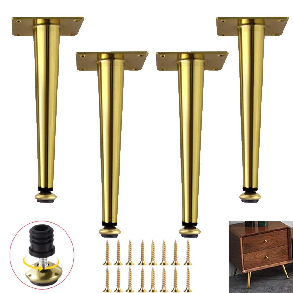 Piedini di Supporto in Metallo Regolabili di Ricambio per Gambe affusolate Dorate per Divano, Mobile TV, Tavolo, Altezza 0,1 cm, Dritti, 35,5 cm