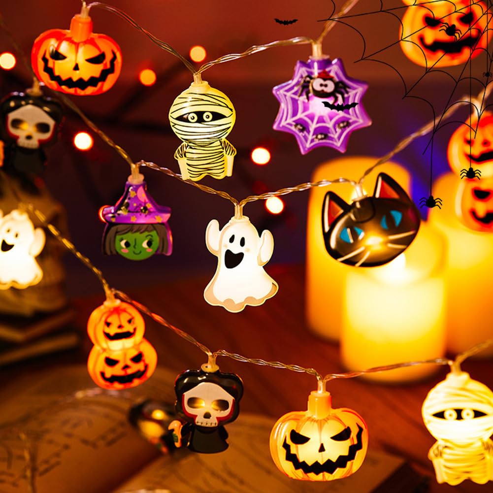 TSLBW Halloween Pumpkin Fairy Lights, 3M 20LED Pumpkin Ghost Battery Operated String Lights, for Party Indoor Outdoor Party Porch Fireplace Door Window Halloween Decorations — image 1