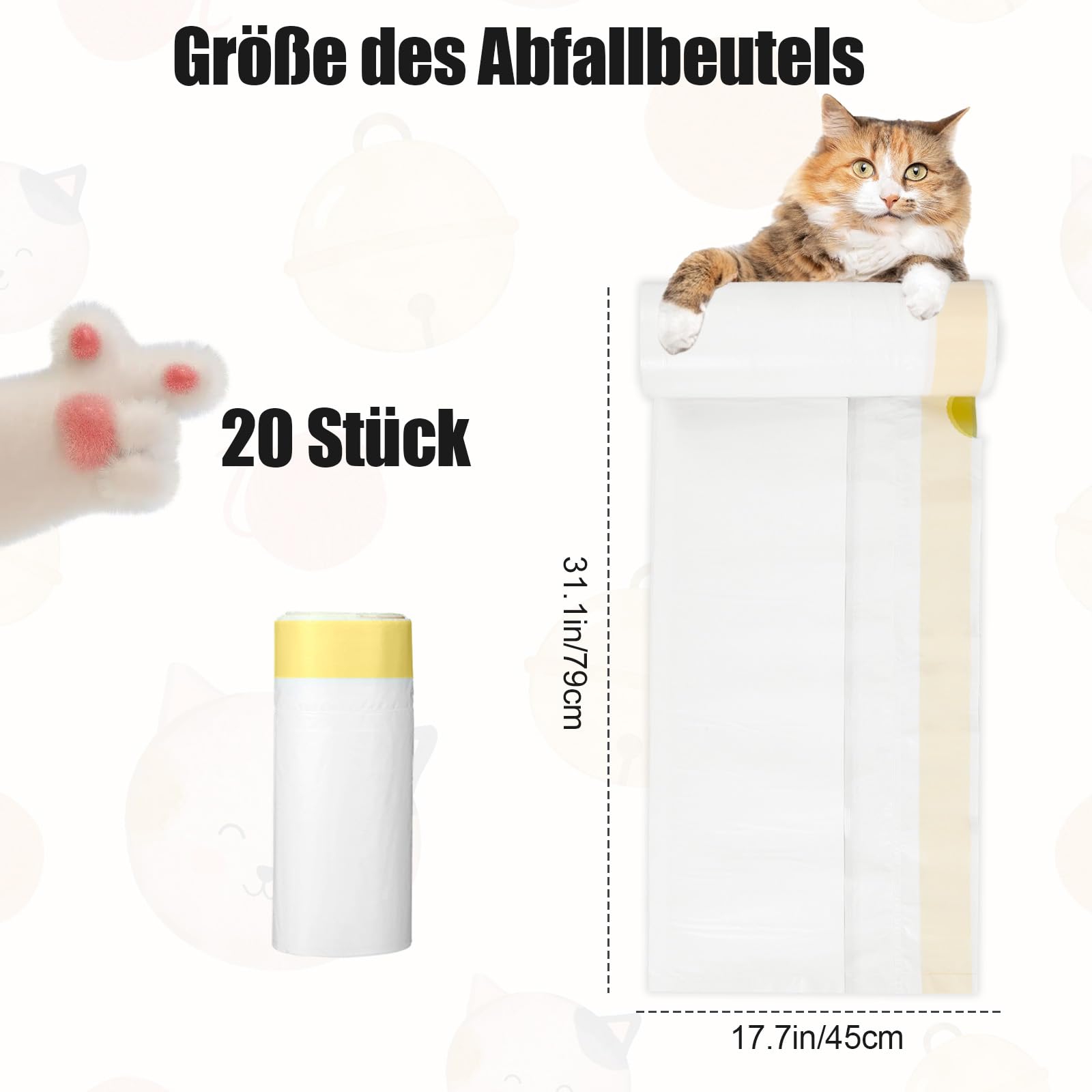 20 sacchetti per lettiera per gatti, sacchetti per lettiera per gatti, con cordino, sacchetti igienici, per lettiera per gatti, XXL, resistenti agli strappi, durevoli (79 x 45 cm)