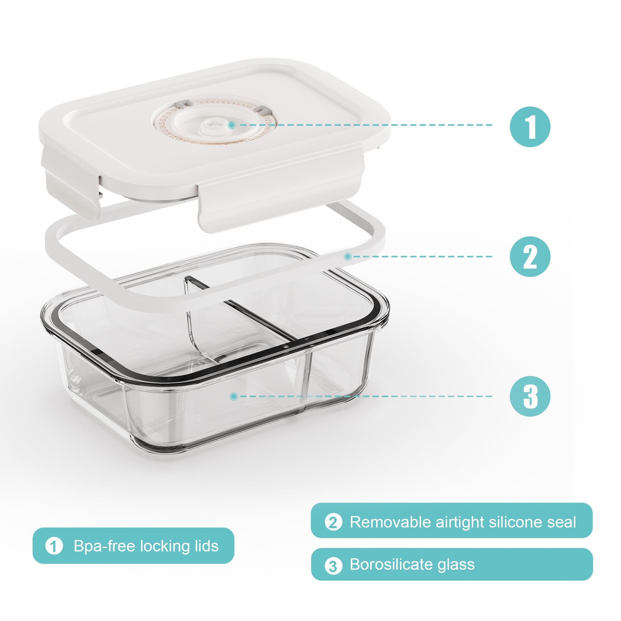 Contenitori per alimenti in vetro sottovuoto con sacchetti Sous Vide, contenitore con coperchio ermetico per pranzo, senza BPA, a prova di perdite, freschezza di lunga durata, 988 g