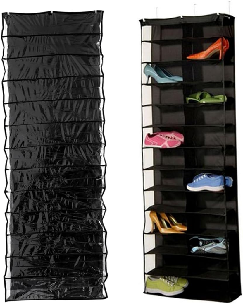 2PCS Over the Door Hanging Shoes Organizer with Black Space Saving Closet Storage Rack for Shoes Slippers Belts Scarves Easy Mounting for Bedroom Dorm Room and Small Spaces