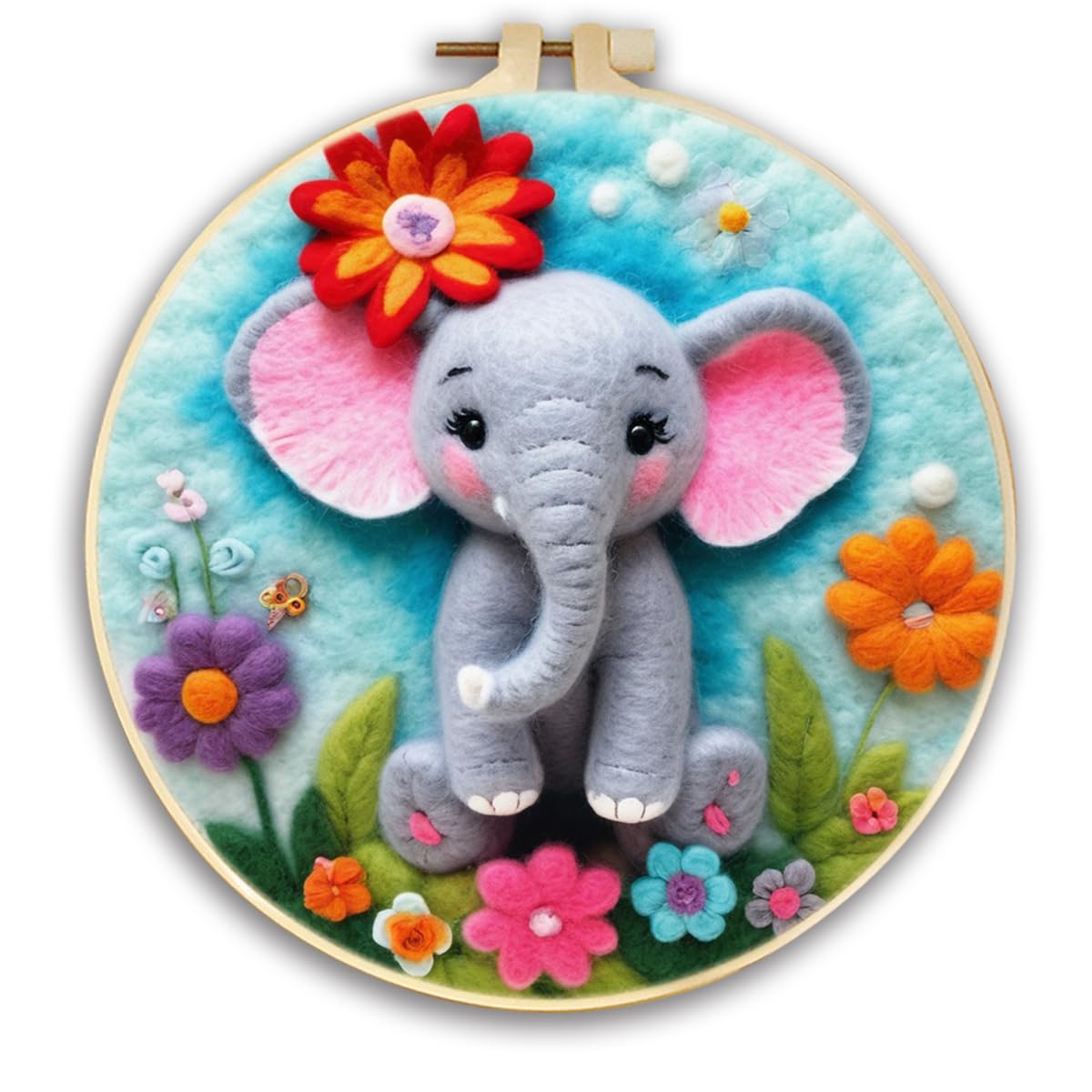 CaptainCrafts Needle Felting Kit, Wool Felt Supplies, Embroidery Hoops, Wool Painting Tools Needle Felting Starter Kit for DIY Decoration (Garden Elephant)